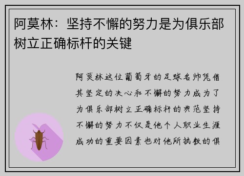 阿莫林：坚持不懈的努力是为俱乐部树立正确标杆的关键