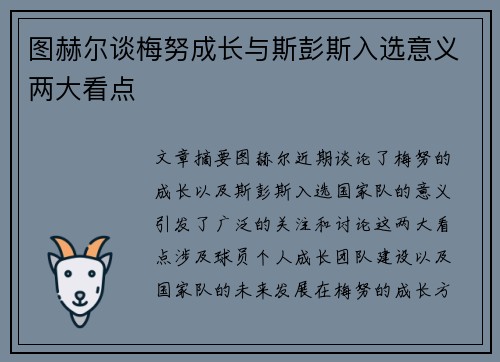 图赫尔谈梅努成长与斯彭斯入选意义两大看点
